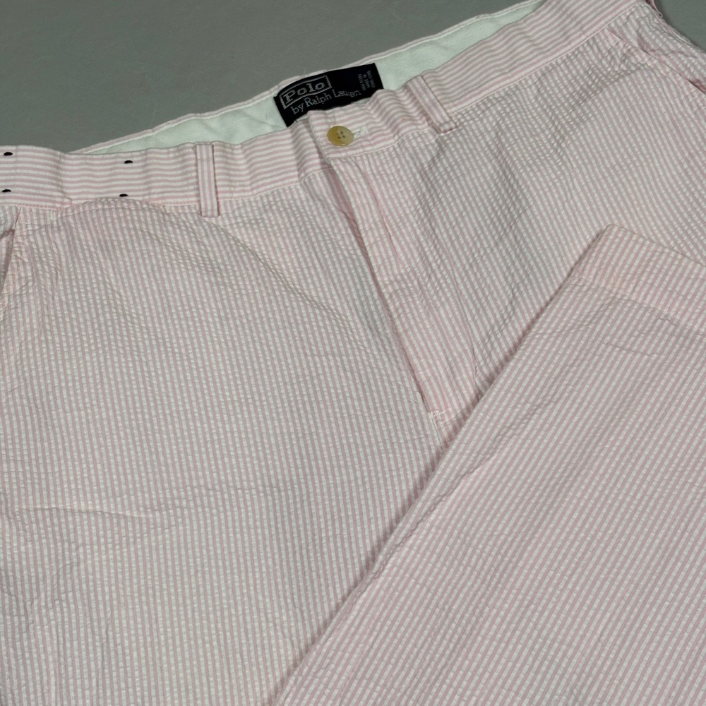 Vintage 90s Polo Ralph Lauren Seersucker Pants Mens 34x30 Pink White Stripe